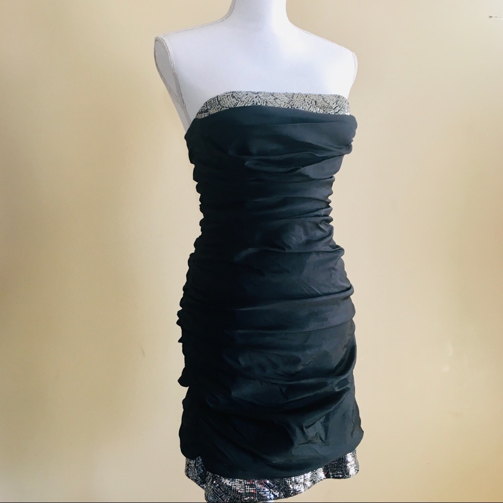 Betsy x Adam Black Silver Sequin Shimmer Dress NEW